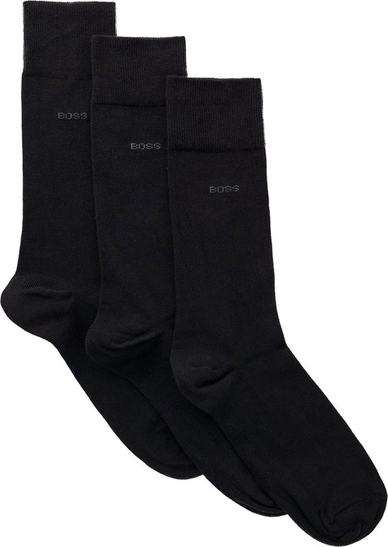 BOSS regular socks (3-pack) - herensokken katoen - zwart - Maat: 39-42