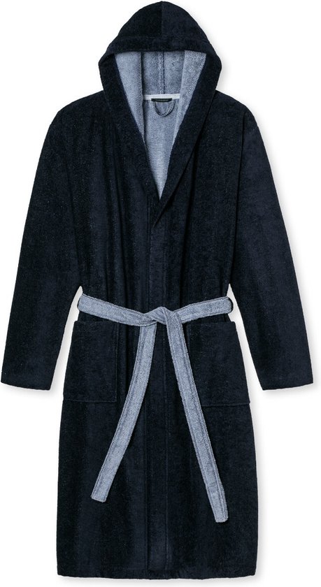 SCHIESSER heren badjas - ultralicht velours met capuchon - blauw met lichtblauw - Maat: