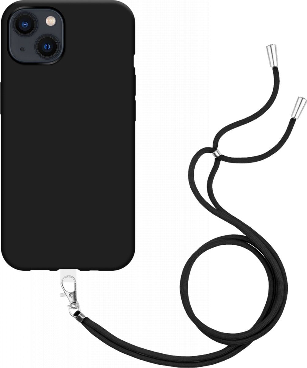 Just in Case hoesje met koord geschikt voor iPhone 14 Hoesje met Koord - Flexibele Case - Zwart