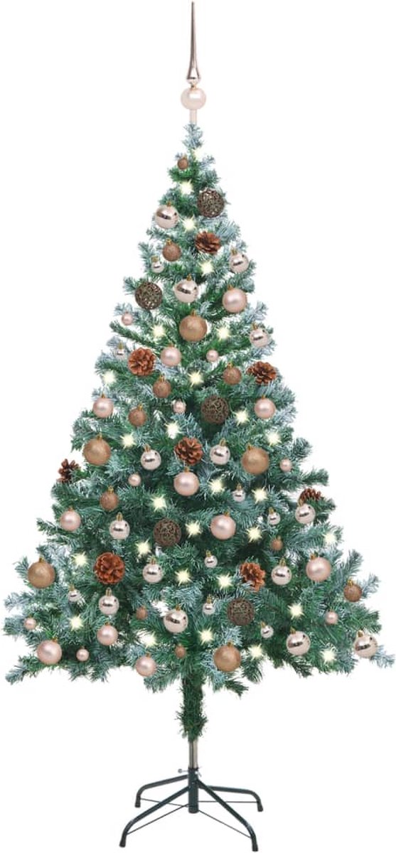 Prolenta Premium - Kunstkerstboom met LED's, kerstballen en dennenappels 150 cm