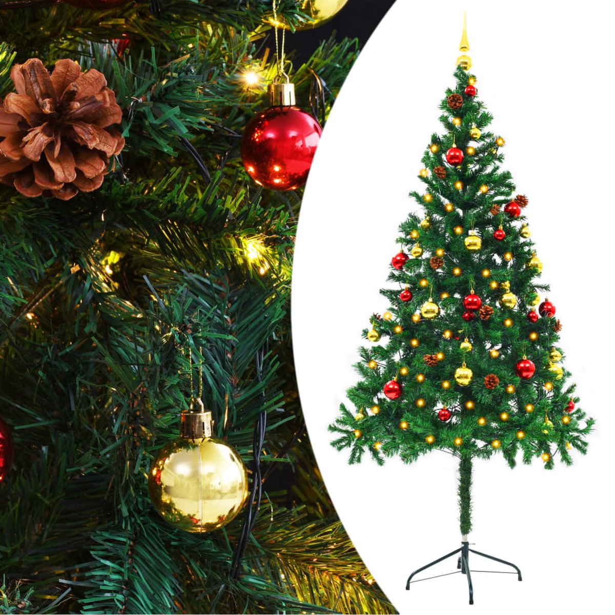Prolenta Premium - Kunstkerstboom met kerstballen en LED's 180 cm groen