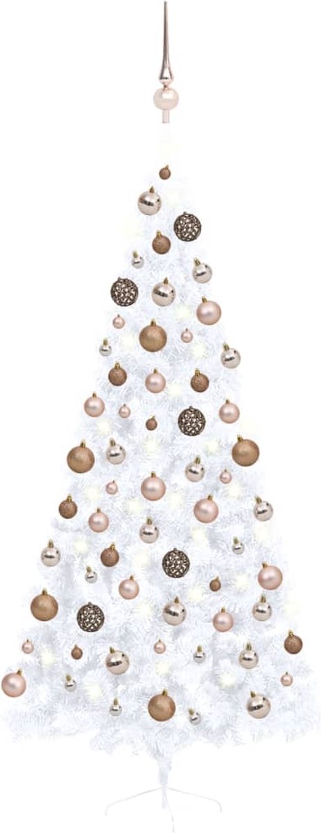 Prolenta Premium - Kunstkerstboom half met LED's en kerstballen 210 cm wit