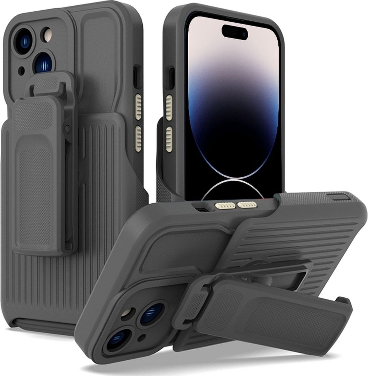Mobigear Hoesje geschikt voor Apple iPhone 14 Pro Max Telefoonhoesje Hardcase | Mobigear Explorer Backcover Shockproof met Standaard | Schokbestendig iPhone 14 Pro Max Telefoonhoesje | Anti Shock Proof - Grijs