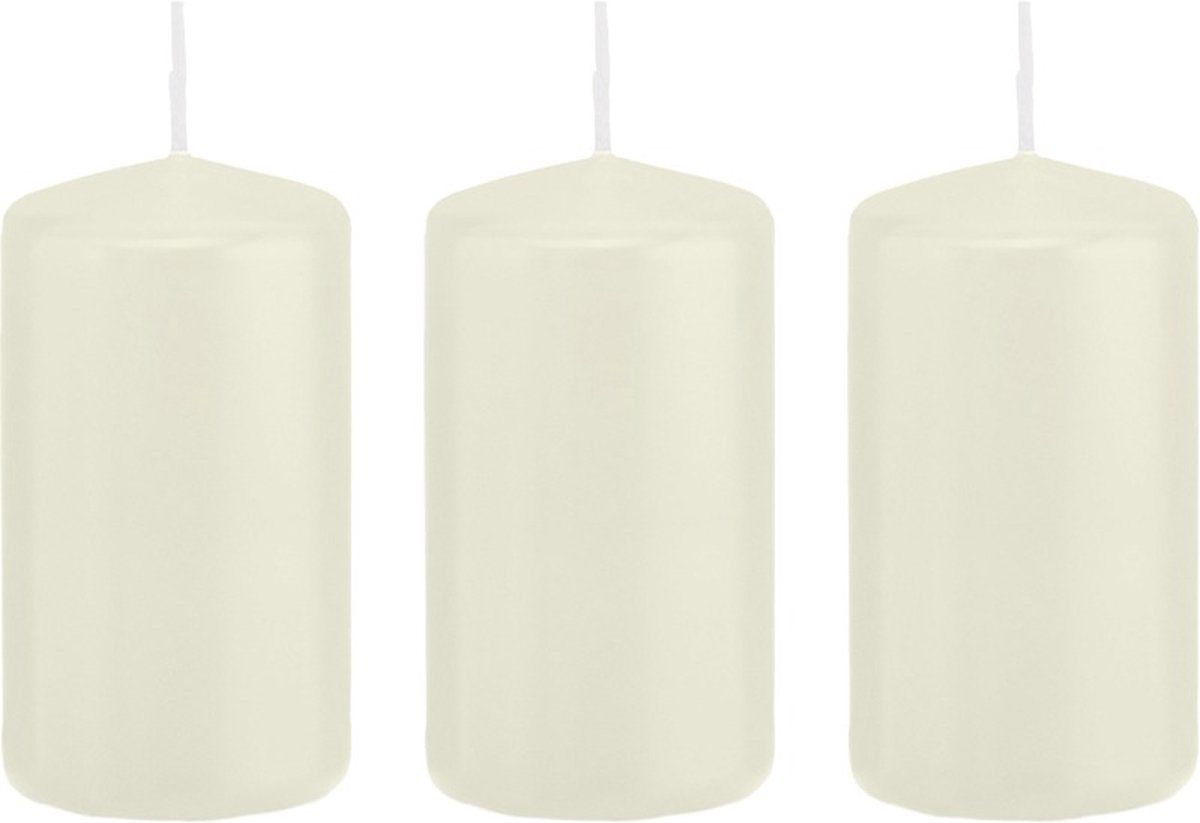 Trend Candles Cilinderkaars/stompkaars - 3x - ivoorwit - 6 x 12 cm - 40 branduren - met brandvertragende folie