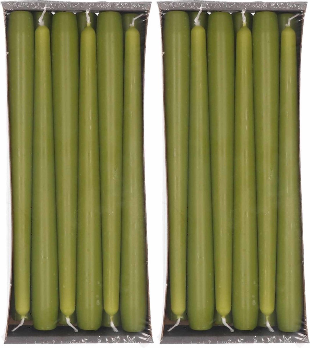 Enlightening Candles 24x Olijfgroene dinerkaarsen 25 cm 8 branduren - Geurloze kaarsen olijfgroen - Tafelkaarsen/kandelaarkaarsen