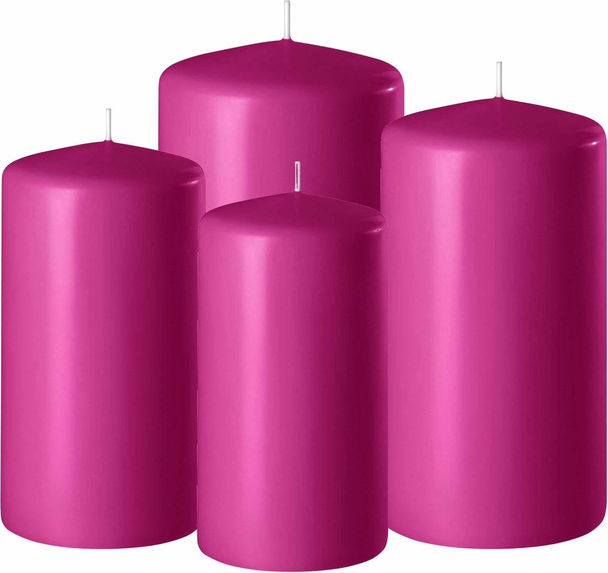 Set van 4x stuks fuchsia roze stompkaarsen 8-10-12-15 cm met diameter 6 cm - Sfeer kaarsen voor binnen