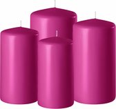 Set van 4x stuks fuchsia roze stompkaarsen 8-10-12-15 cm met diameter 6 cm - Sfeer kaarsen voor binnen