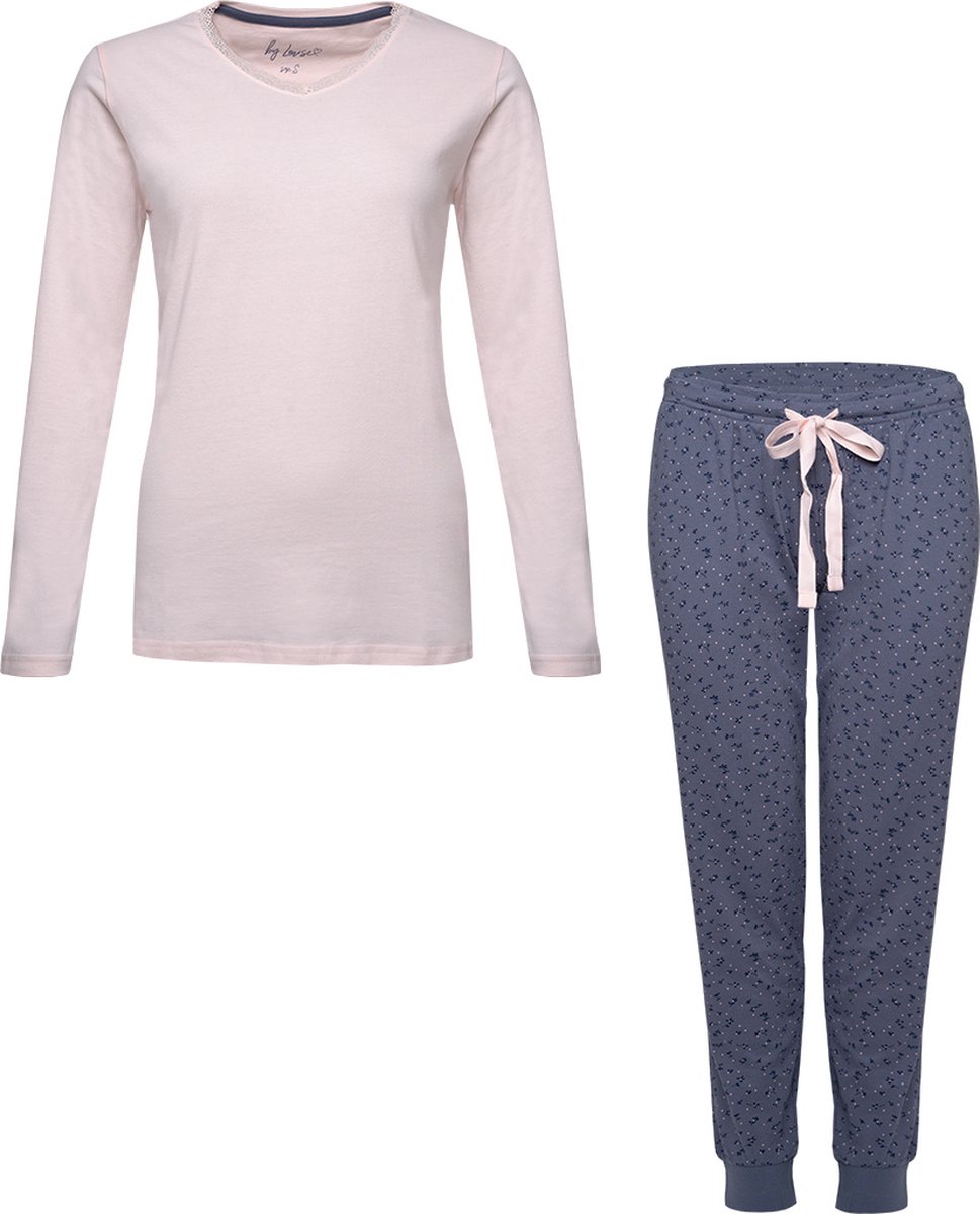 By Louise Dames Pyjama Set Lange Mouw Katoen Roze / Blauw - Maat XL