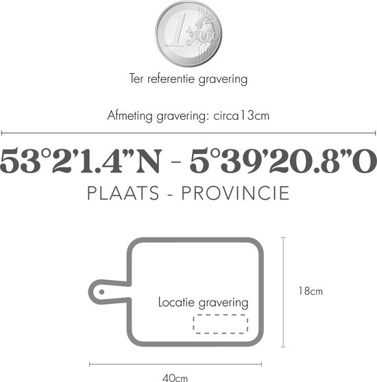 Serveerplank SINT GEERTRUID - LIMBURG met exacte coördinaten | Persoonlijk cadeau | Hout 40x18cm | Tapasplank van Jouw Plaats!