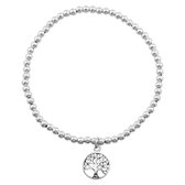 Zilveren armband dames | Zilveren armband van elastiek met zilveren bolletjes en tree of life