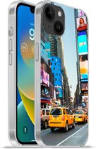 Geschikt voorApple Iphone 14 Plus - Soft case hoesje - New York - Taxi - Geel - Siliconen Telefoonhoesje