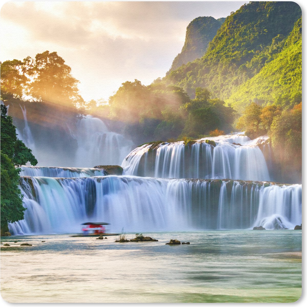 Muismat 30x30 cm - Mousepad Waterval - Planten - Zon - Water - Natuur - Muismatten