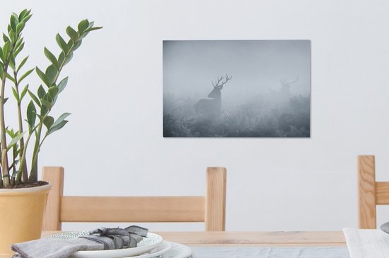Cerfs communs dans la brume toile 30x20 cm - petit - impression photo sur toile peinture Décoration murale salon / chambre à coucher) / Animaux sauvages Peintures Toile