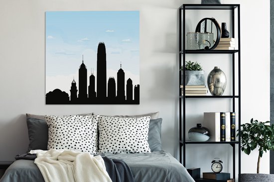 Illustration de la silhouette de Hong Kong sous un ciel bleu clair 90x90 cm - Tirage photo sur toile (Décoration murale salon / chambre)