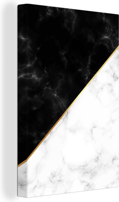 Canvas schilderij 120x180 cm - Wanddecoratie Marmer - Wit - Zwart - Goud - Muurdecoratie woonkamer - Slaapkamer decoratie - Kamer accessoires - Schilderijen op canvas