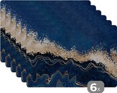 Placemat - Placemats kunststof - Marmer - Textuur - Goud - Illustratie - 45x30 cm - 6 stuks - Hittebestendig - Anti-Slip - Onderlegger - Afneembaar