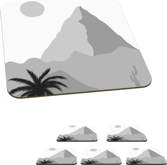 Sous-verres pour verres - Illustration - Pyramide - Zwart - Wit - 10x10 cm - Sous-verres en verre - 6 pièces