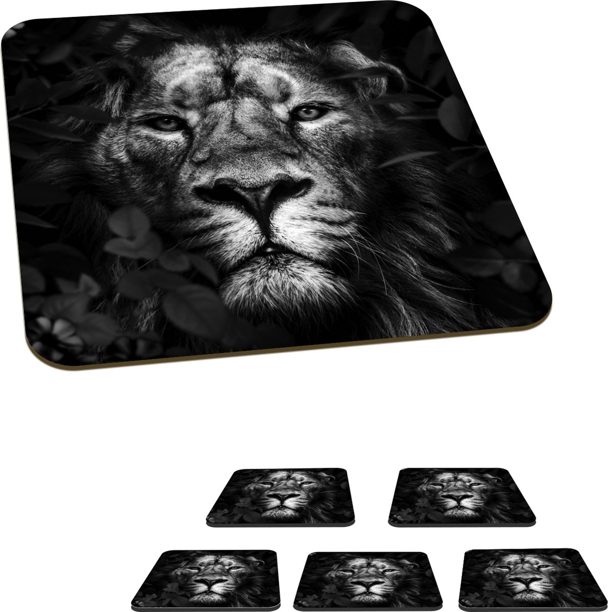 Onderzetters voor glazen - Leeuw - Dieren - Rond - Onderlegger - 10x10 cm - 6 stuks