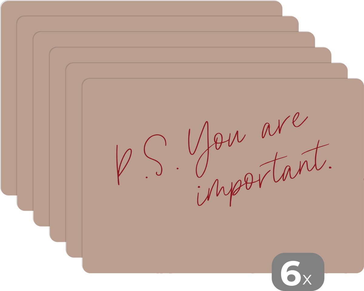 Placemat - Quotes - You are important - Pastel - Design - Placemats - Tafel - 45x30 cm - 6 stuks