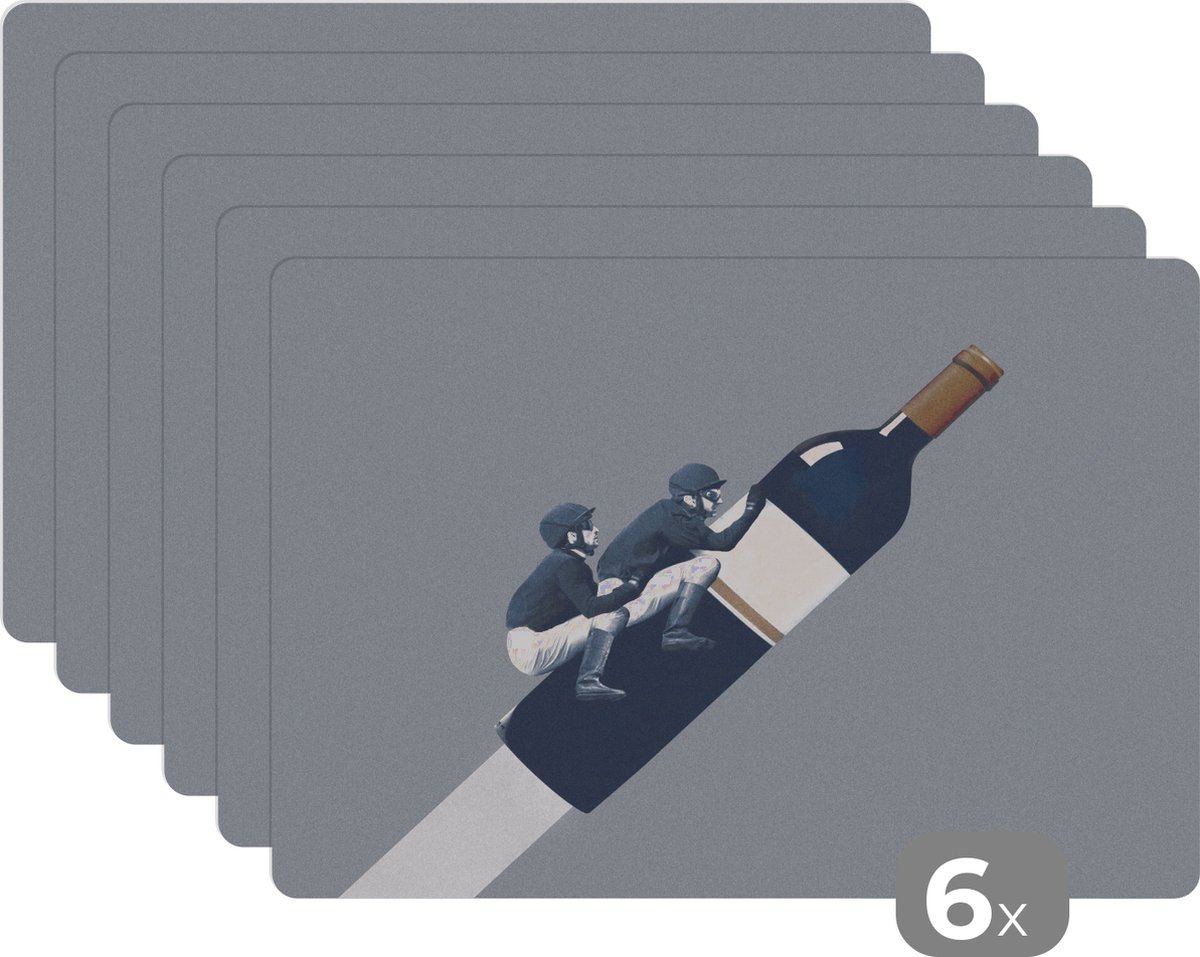 Placemat - Mannen - Wijnfles - Vintage - Placemats - 45x30 cm - Placemats - 6 stuks