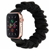 Strap-it Scrunchie band - Geschikt voor Apple Watch bandje - Series 1/2/3/4/5/6/7/8/9/SE/Ultra (2) - Zwart - Elastisch haarelastiek bandje van nylon - iWatch bandje voor maat: 42 mm 44 mm 45 mm 49 mm