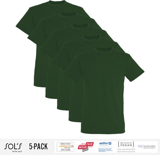 5 Pack Sol's Heren T-Shirt 100% biologisch katoen Ronde hals Bottle Groen Maat XL