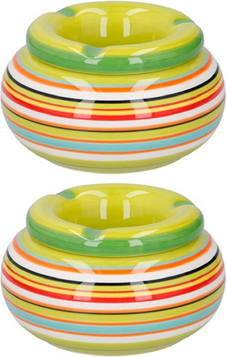 Goedkoopste G.Wurm Storm asbak - 2x stuks - Keramiek groen/multi-kleur 11 x 6 cm