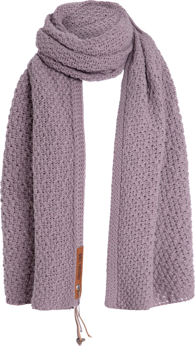 Knit Factory Luna Gebreide Sjaal Dames - Langwerpige sjaal - Ronde sjaal - Colsjaal - Omslagdoek - Mauve - Roze - 200x50 cm - Inclusief sierspeld