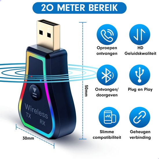 Récepteur Bluetooth - BT 5.0 - Portée jusqu'à 15 mètres - Récepteur  Bluetooth -... | bol.com