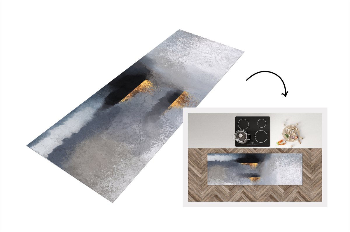 KitchenYeah Keukenloper - Loper keuken - Wolken - Gold - Abstract - 150x50 cm - Keukenloper vinyl Multicolor