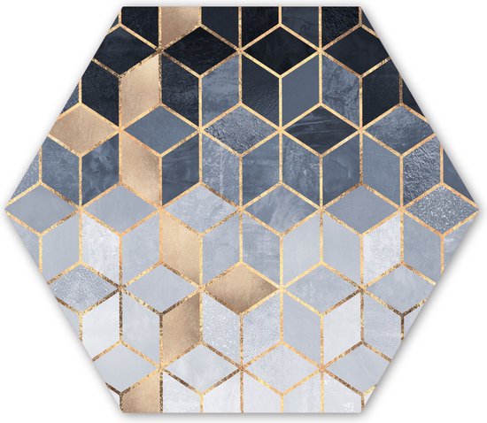 Hexagon wanddecoratie - Kunststof Wanddecoratie - Hexagon Schilderij - Kubus - Goud - Luxe - Patronen - 75x65 cm