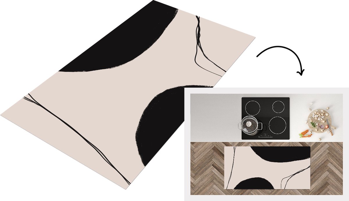 KitchenYeah Keukenloper - Loper keuken - Pastel - Zwart - Minimalisme - 120x60 cm - Keukenloper vinyl Multicolor