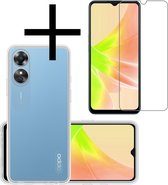 Hoes Geschikt voor OPPO A17 Hoesje Cover Siliconen Back Case Hoes Met Screenprotector - Transparant
