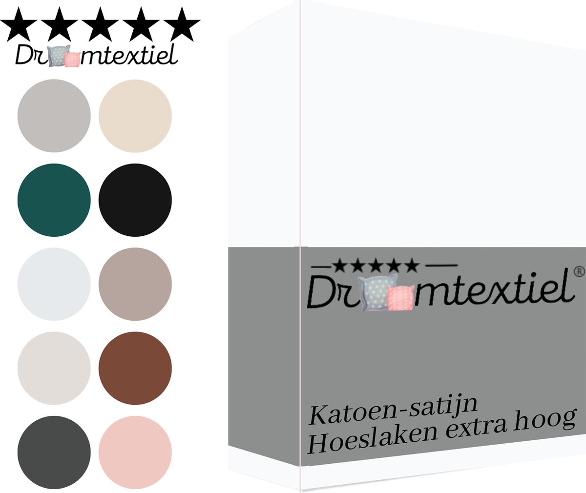 Droomtextiel Katoen - Satijnen Hoeslaken Wit - Lits-Jumeaux - 180x210 cm - Hoogwaardige Kwaliteit - Super Zacht - Hoge Hoek -