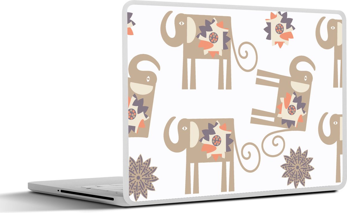 Laptop sticker - 17.3 inch - Bloemen - Olifant - Patroon - 40x30cm - Laptopstickers - Laptop skin - Cover
