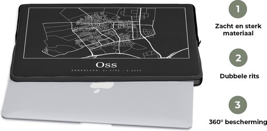 Housse pour ordinateur portable 15,6 pouces - Oss - Carte - Plan de la ville - Carte - Housse pour ordinateur portable - Dimensions intérieures 39,5x29,5 cm