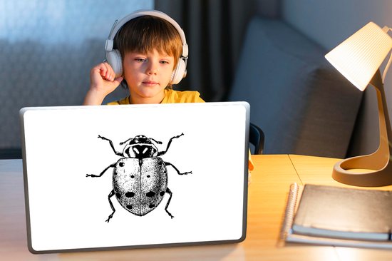Autocollant pour ordinateur portable - 15,6 pouces - Vintage - Coccinelle - Insectes - Zwart et blanc - 36x27,5 cm - Autocollants pour ordinateur portable - Peau pour ordinateur portable - Couverture