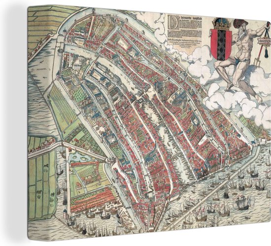 Grand et historique plan de la ville de la Hollande du Nord Amsterdam Toile - Carte 80x60 cm - Tirage photo sur toile (Décoration murale salon / chambre)