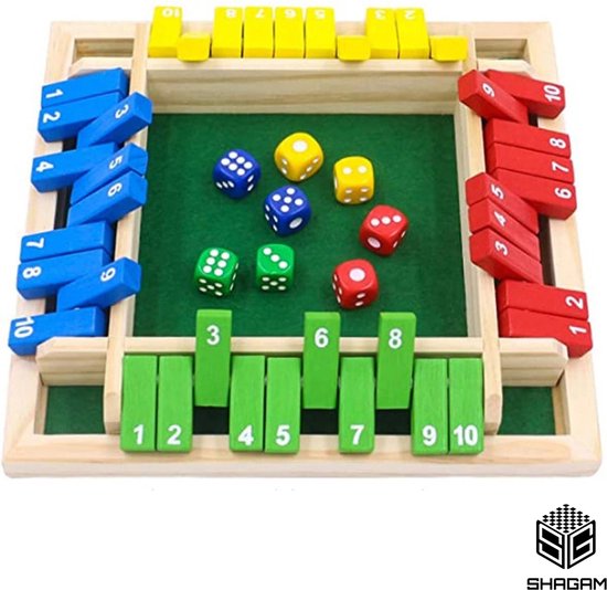 Afbeelding van het spel Shut The Box - 4 Spelers - Kleur - Hout - Dobbelspel - Inclusief dobbelstenen - Kansspel - Drankspel - Houten Spel - Reisspel - Rekenspel
