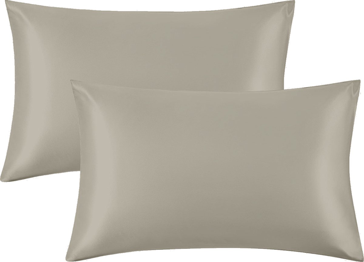 The Linen Collection - Kussenslopen - 2 stuks- Katoensatijn - Beige - 60x70cm - 300 Thread Count