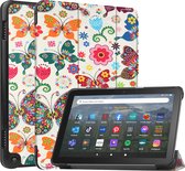Case2go - Tablet hoes geschikt voor Amazon Fire 8 HD (2022) - 8 Inch Tri-fold cover - Met Touchpad & Stand functie - Vlinder