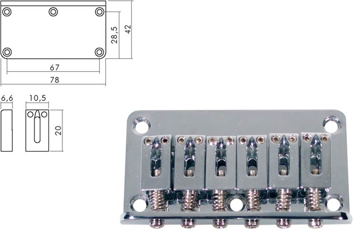 Boston B-1508-C Brug-Staartstuk - Chroom, 10,5mm Pitch