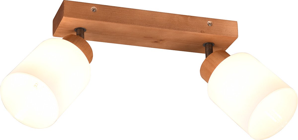 Reality - LED Plafondspot - Plafondverlichting - E14 Fitting - 2-lichts - Rechthoek - Bruin - Hout