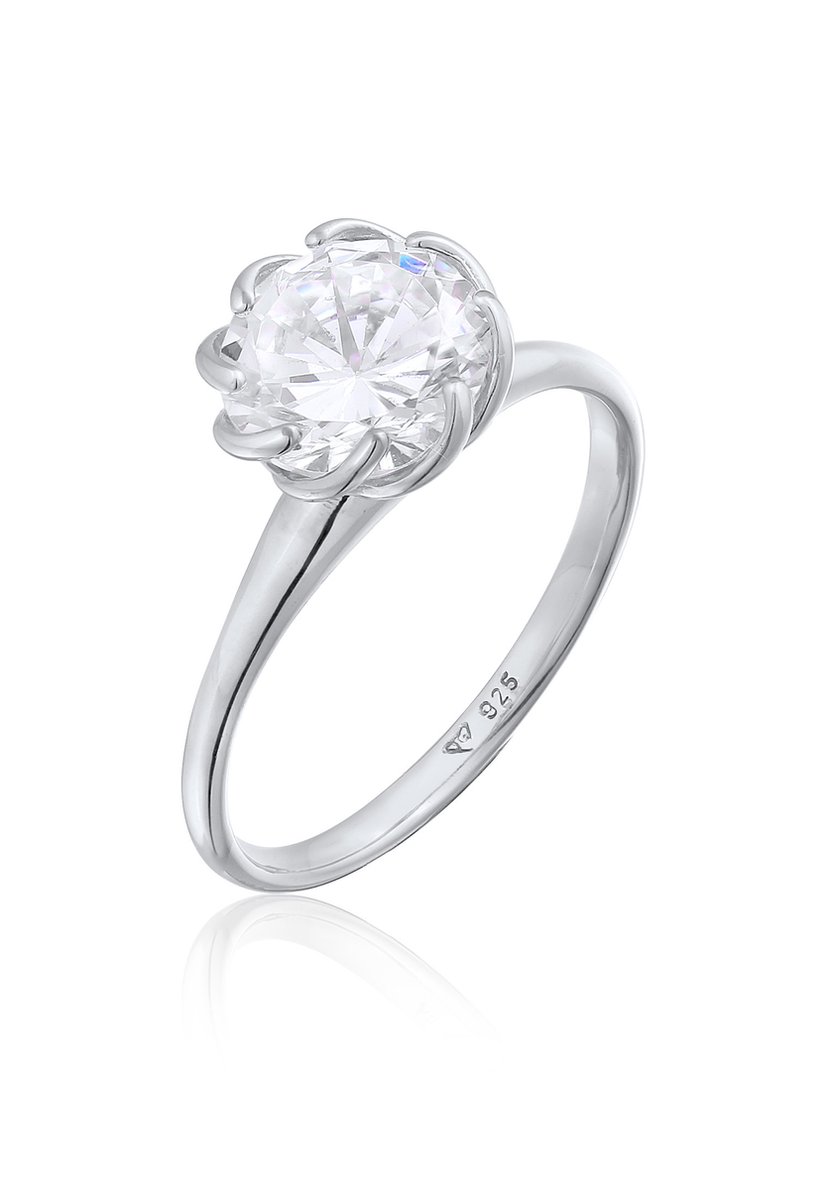 Elli - Ring - Dames Verlovingsring Eenzaam Bloem met Zirkonia in 925 Sterling Zilver - Dames