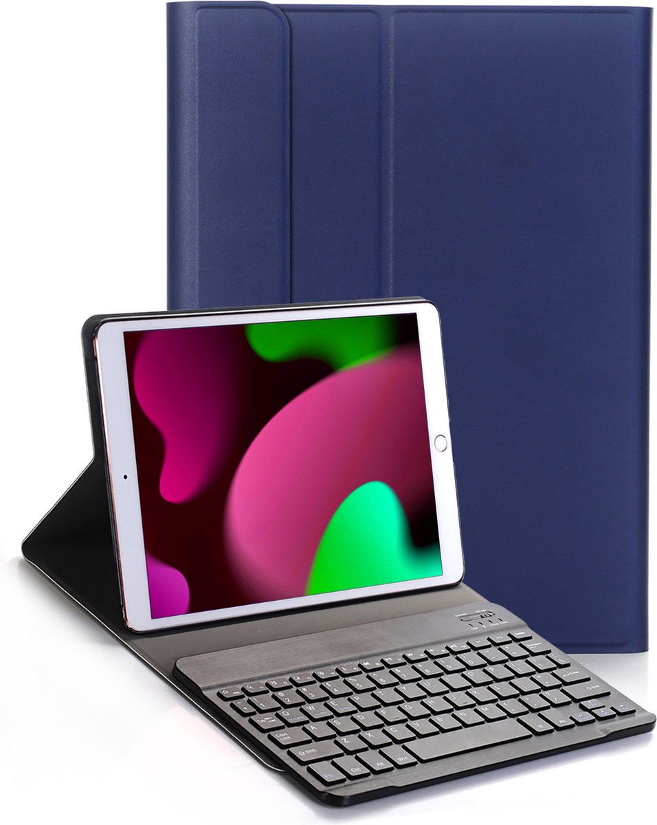 Hoes Geschikt voor iPad 10.2 2020 Hoes Toetsenbord Hoes Case Book Cover Hoesje - Hoesje Geschikt voor iPad 8 Keyboard Hoes - Donkerblauw