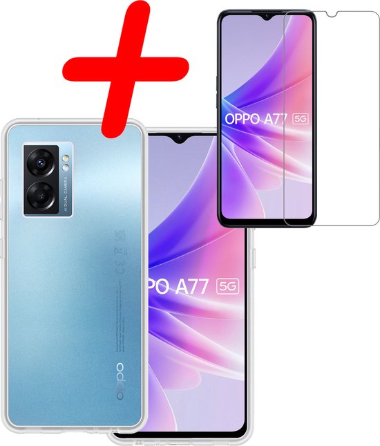 Hoes Geschikt voor OPPO A77 Hoesje Siliconen Back Cover Case Met Screenprotector - Hoesje Geschikt voor OPPO A77 Hoes Cover Hoesje - Transparant