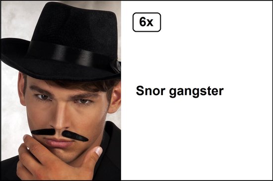 6x Snor gangster zwart - maffia black and white carnaval optocht thema feest