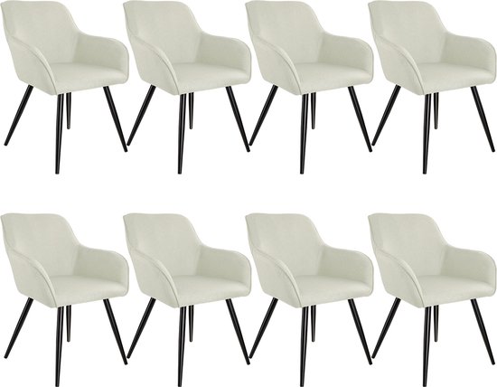 tectake - lot de 8 Chaises Marilyn aspect lin - différentes couleurs - crème-noir Look