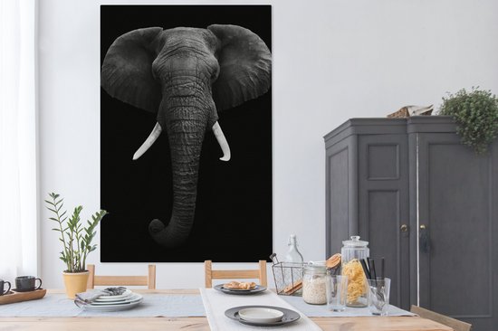 Toile - Animaux - Éléphant - Zwart - Wit - Décoration Décoration murale - 120x180 cm - Photo sur toile - Peintures sur toile salon