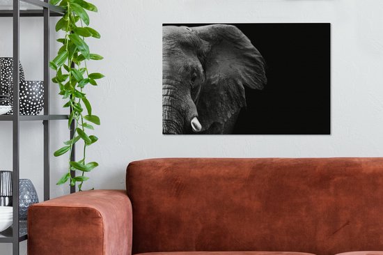 Peinture sur Toile - Animaux Sauvages - Éléphant - Zwart - Wit - Décoration murale - Toile - 60x40 cm - Canvasdoek sur Toile - Salon